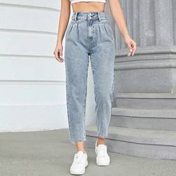 Shein Frenchy High Waist Fold Pleated Mom Fit Jeans