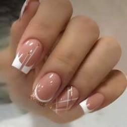Shein Short Square French Style Fake Nail File 1sheet Tape - Chic Press On