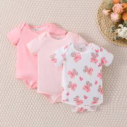 Shein Newborn Casual Cute Bear Print Short Sleeve Romper - Spring/Summer