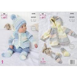 King Cole 6048 Aran Pattern Baby Jacket Hat Socks