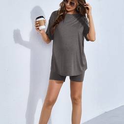 Shein Maternity Solid Drop Shoulder Tee & Biker Shorts