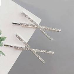 Shein 2pcs Women Rhinestone Criss Cross Glamorous Bobby Pin
