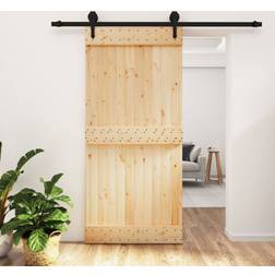 vidaXL Con Herrajes Madera Maciza De Pino 95x210 cm - Marrón Puerta Corredera (x210cm)