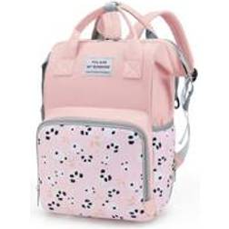 Shein Baby Panda Pattern Slogan Patched Multi-Pocket Backpack Diaper Bag