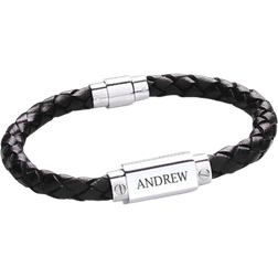 Treat Republic Personalised Luxury Leather Bracelet - Silver/Black