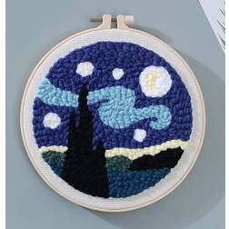 Shein 7pcs Polyester Hand Embroidery, Modern Galaxy Pattern Round Hand Embroidery Kit For Beginner, DIY Gift