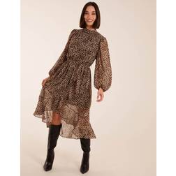 Blue Vanilla womens high neck wrap midi dress