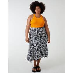 Blue Vanilla Curve Asymmetric Seam Midi Skirt BLACK