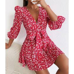 Shein PETITE Ditsy Floral Bishop Sleeve Dress