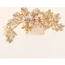 Shein Elegant Floral Metal Rhinestone Pearl Bridal Comb