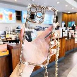 Shein Rhinestone Decor Clear Phone Case With Strap