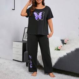 Shein Plus Butterfly Print PJ Set