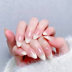 Shein 24pcs Short Almond Shape Sweet Pink Gradient French Style False Nail Tips With 1pc Nail File And 1pc Jelly Glue