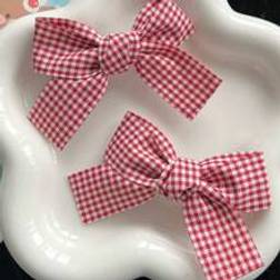 Shein 2 Pcs Gingham Pattern Bow Decor Alligator Hair Clip