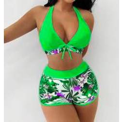 Shein Tropical Print Halter Bikini Swimsuit