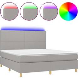 vidaXL Ramsäng madrass & LED mörkgrå tyg Kontinentalsäng 160x200cm