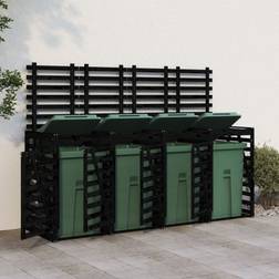 vidaXL Quadruple Wheelie Bin Storage Black Solid Wood Pine (Building Area )