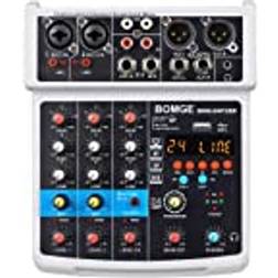 Bomge 4-kanals dj ljudmixer med MP3/USB Bluetooth, stereoskiva/48V/24 DSP Echo-effekter för livesändning, karaoke, föreställning, kyrkansång och musikproduktion vit-4f