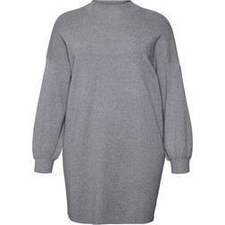 Vero Moda High Neck Curve Cuffs Balloon Sleeves Short Dress - Grey/Light Grey Melange