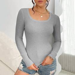 Shein Scoop Neck Ribbed Knit Sweater