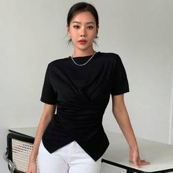 Shein Solid Cross Wrap Asymmetrical Hem Tee