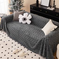 Shein 1pc Waffle Winter Plush Sofa Towel Loose Sofa Cover Grey
