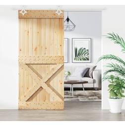 vidaXL Con Herrajes Madera Maciza De Pino 95x210 cm - Marrón Puerta Corredera Izquierda (x210cm)