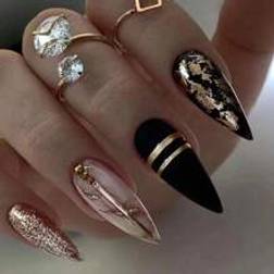 Shein Transform Your Nails With 24pcs Long Almond Bronzing Sequin Glitter Powder Fake Nail Tape 1pc - Multicolor