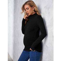 Shein Maternity Mock Neck Ribbed Knit Slim Fit Tee With Long Sleeve