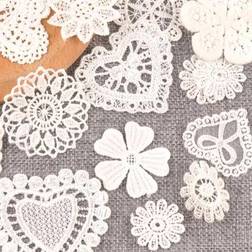 Shein 20pcs White Lace Butterfly, Heart And Embroidery Flower Patch Without Adhesive For Diy Accessories, Clothing, Bags And Other Materials