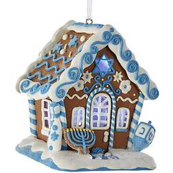 Kurt Adler Gingerbread LED Hanukkah House Christmas Tree Ornament 4"