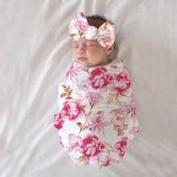 Shein Newborn Photography Floral Swaddling Blanket & Headband