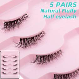Shein 5Pairs Half Eey Lashes Faux Mink Lashes Clear Stems Reusable False Eyelashes Natural Fluffy Makeup Tools Extension