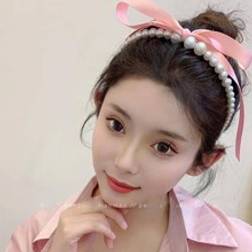 Shein Pink Color Women Bow Faux Pearl Headband