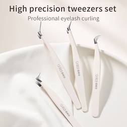 Shein Beige Eyelash Tweezers Set High Precision Straight Curved - Multicolore