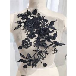 Shein 1pc 3d Beaded Rhinestone Embroidery Lace Fabric Patch Applique For Wedding Dress & Formal Gown Decoration