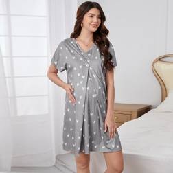 Shein Maternity Heart Print Batwing Sleeve Nursing Nightdress