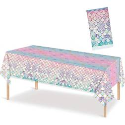 Shein 1pc 137x274cm Pink Mermaid Scale Printed Tablecloth For Underwater Themed Birthday Party Decoration, Disposable Plastic Tablecloth For Baby Girls' Pri