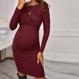 Shein Maternity Twist Front Rib-Knit Bodycon Dress With Long Sleeve