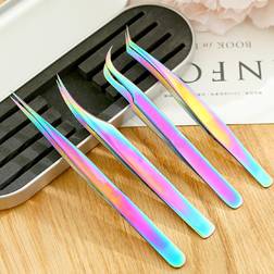 Shein Colored Titanium Eyelash Tweezers 4PCS Stainless Steels