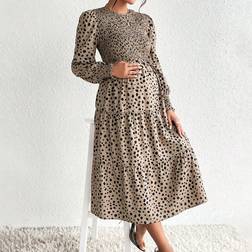 Shein Maternity Dalmatian Print Lantern Sleeve Ruffle Hem Dress