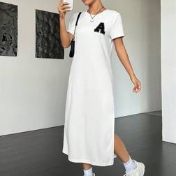 Shein EZwear Letter Patched Split Hem Tee Dress