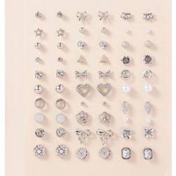 Shein 30pairs/set Fashion Zinc Alloy Rhinestone Heart & Faux Pearl Stud Earrings For Women For Ear Decoration