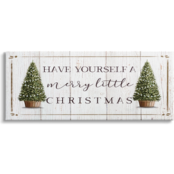 Stupell Industries Rustic Merry Little Christmas Phrase Holiday Fir Trees Tyndall Textual Wall Decor 10x24"