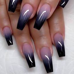 Shein Long Coffin Nails Set With Purple Gradient French - Purple Gradient