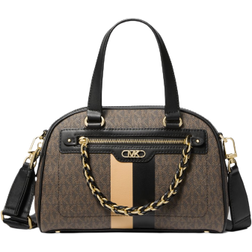 Michael Kors Williamsburg Small Logo Stripe Satchel - Black/Camel