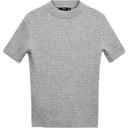 Mango Short-Sleeved Braided Wool Sweater - Light Heather Grey