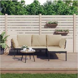 vidaXL 3-delige Loungeset Met Kussens Poly Rattan Beige