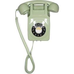 Gpo 746 Wall-Mounted Push-Button Retro landline Phone Curly Cord, Authentic Bell Ring Green