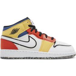 Nike Air Jordan 1 Mid SE GS - White/Black/Picante Red/French Blue/Topaz Gold